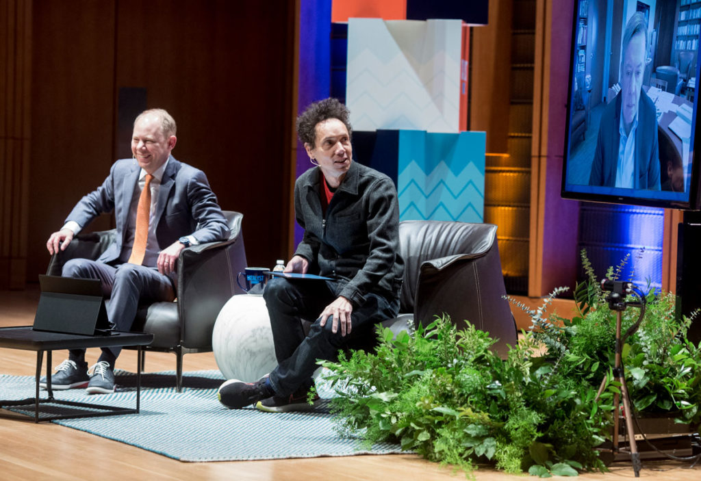 Matt Scogin and Malcom Gladwell on stage for Catalyst Summit