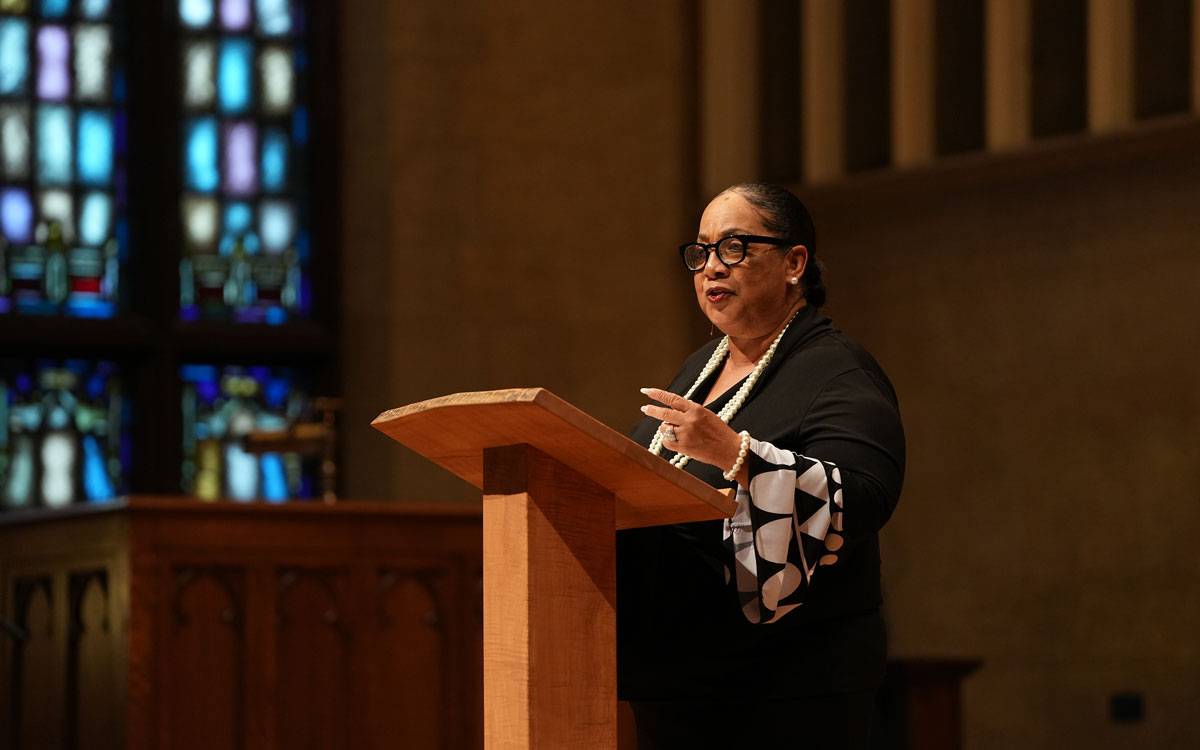Sheyann Webb-Christburg, one of the youngest activists during the Civil Rights Movement in Selma, Alabama, in the 1960s speaks in Dimnent Chapel