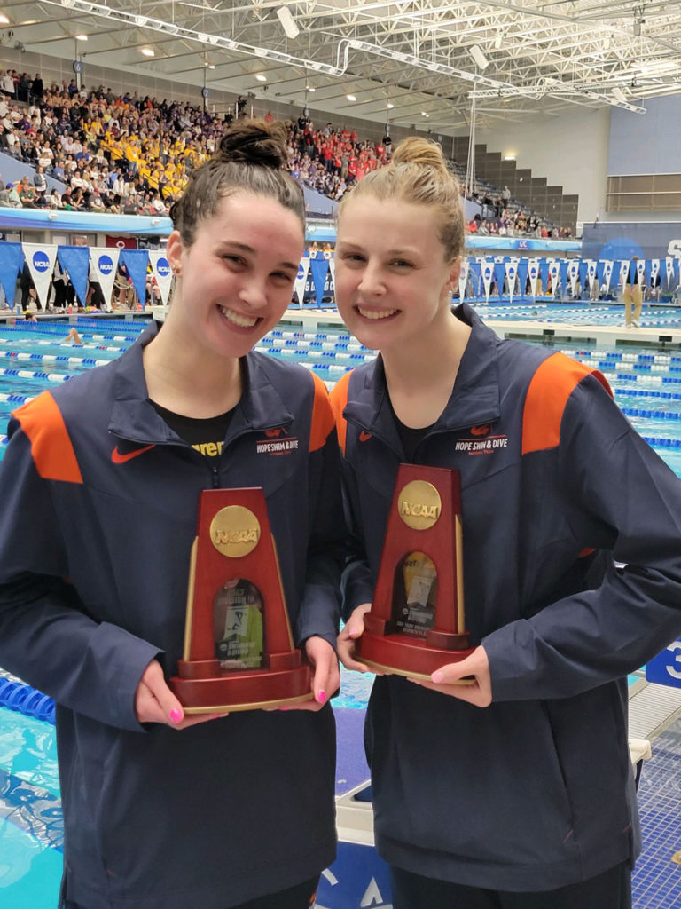 Freshman Katie Hermann and sophomore Sara Kraus both earned First Team All-America honors in the 100- and 200-yard backstroke.